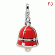 Sterling Silver 3-D Enameled Fresh Water Cultureed Pearl Red Bell With Lobster Clasp Charm