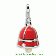 Sterling Silver 3-D Enameled Fresh Water Cultureed Pearl Red Bell With Lobster Clasp Charm