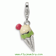 Sterling Silver 3-D Enameled Ice Cream Cone With Lobster Clasp Charm