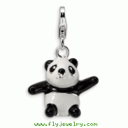 Sterling Silver 3-D Enameled Panda With Lobster Clasp Charm
