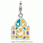Sterling Silver 3-D Enameled Stain Glass Window With Lobster Clasp Charm