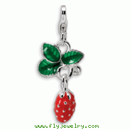 Sterling Silver 3-D Enameled Strawberry With Lobster Clasp Charm