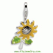 Sterling Silver 3-D Enameled Sunflower With Lobster Clasp Charm