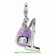 Sterling Silver 3-D Enameled Vacuum Cleaner With Lobster Clasp Charm