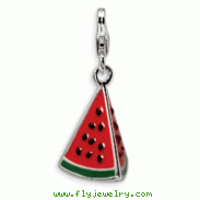 Sterling Silver 3-D Enameled Watermelon Wedge With Lobster Clasp Charm