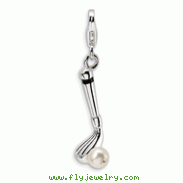 Sterling Silver 3-D Fresh Water Cultured Pearl Crystal Golf Club With Lobster Clasp Charm