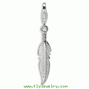 Sterling Silver 3-D Polished Feather With Lobster Clasp Charm