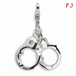 Sterling Silver 3-D Polished Movable Hand Cuffs With Lobster Clasp Charm