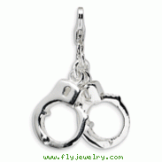Sterling Silver 3-D Polished Movable Hand Cuffs With Lobster Clasp Charm