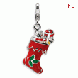 Sterling Silver 3-D Red Enameled Holiday Stocking With Lobster Clasp Charm