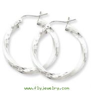 Sterling Silver 3.00mm Polished & Satin Diamond Cut Twisted Hoop Earrings