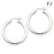 Sterling Silver 3.00mm Satin Diamond Cut Hoop Earrings