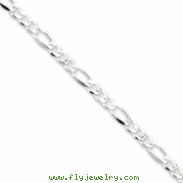 Sterling Silver 4.75mm Pave Flat Figaro Chain bracelet