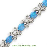 Sterling Silver 7''  Blue Created Opal Flower Bracelet