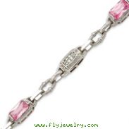 Sterling Silver 7''  Pink & Clear CZ Bracelet