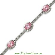 Sterling Silver 7''  Pink & Clear Oval CZ Bracelet