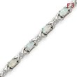 Sterling Silver 7''  White Created Opal And CZ Bracelet