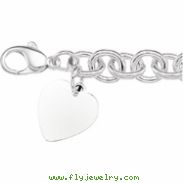 Sterling Silver 7 1/2 INCH Round Link Bracelet W/heart