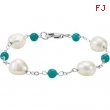Sterling Silver 7 Inch Freshwater Cultured Baroque Pearl & Genuine Turquoise Bracelet