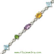Sterling Silver 7.75''  Multi-Colored Gemstones Bracelet