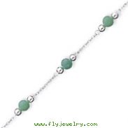 Sterling Silver 9''  Polished Green Jade Anklet