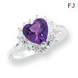 Sterling Silver Amethyst And CZ Heart Ring