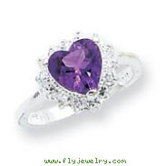 Sterling Silver Amethyst And CZ Heart Ring