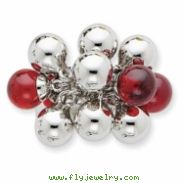 Sterling Silver and Red Glass Beads Ring