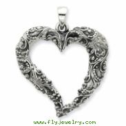 Sterling Silver Antiqued & Polished Heart Pendant