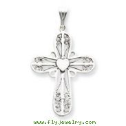 Sterling Silver Antiqued Cross With Heart Pendant