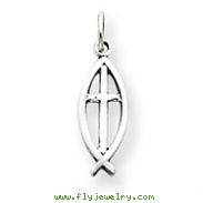 Sterling Silver Antiqued Ichthus Fish Cross Charm