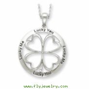 Sterling Silver Antiqued Lucky Me, Lucky You 18in Necklace