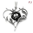 Sterling Silver Antiqued Rose Heart Pendant