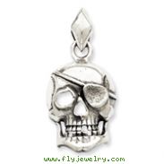 Sterling Silver Antiqued Skull With Eye Patch Pendant
