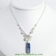 Sterling Silver Aquamarine/Kyanite/White Pearl Necklace chain