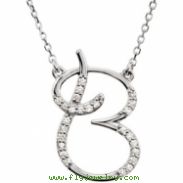 Sterling Silver B Diamond Necklace