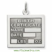 Sterling Silver Birth Certificate Charm