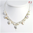 Sterling Silver Biwa/White Cult Pearl& Aurora Borealis Crystal Necklace chain