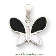 Sterling Silver Black And White Stone Butterfly Pendant