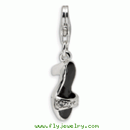 Sterling Silver Black Enamel & Polished Shoe With Lobster Clasp Charm