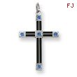 Sterling Silver Black Enameled Cross With Blue CZ