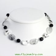 Sterling Silver Blk Agate/Jet Crystal/Quartz/Rutilated Tourmaline Necklace chain