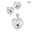 Sterling Silver Blue & Clear CZ Heart Earring & Pendant Set