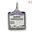 Sterling Silver Blue Birth Certificate Charm