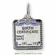 Sterling Silver Blue Birth Certificate Charm