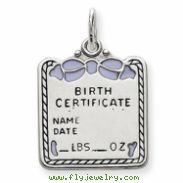 Sterling Silver Blue Birth Certificate Charm