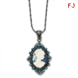 Sterling Silver Blue Crystal Cameo Pendant w/ 16 Chain