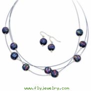 Sterling Silver Blue Dichroic Glass Earrings & 18in Necklace Set