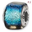 Sterling Silver Blue Dichroic Glass Square Bead