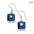 Sterling Silver Blue Dichroic Glass Square Shaped Dangle Earrings
